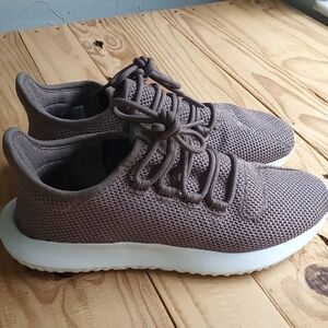 Adidas Taupe Knit Sneakers with White Soles Women's Size 6.5